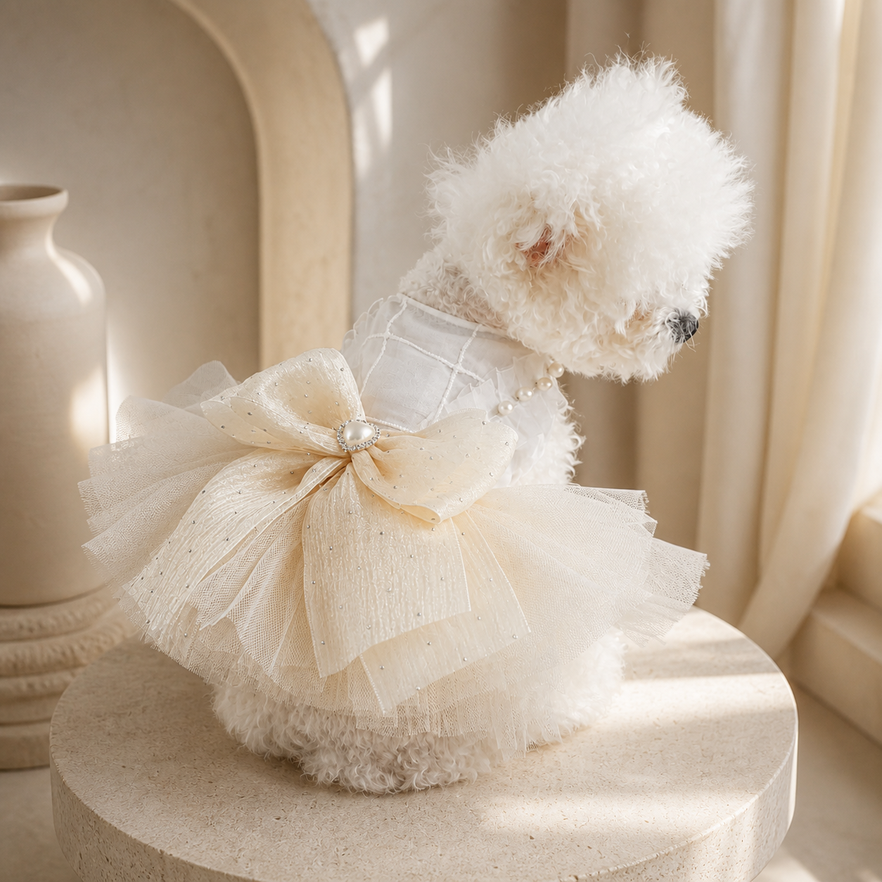 The Amélie Champagne Bow Dress