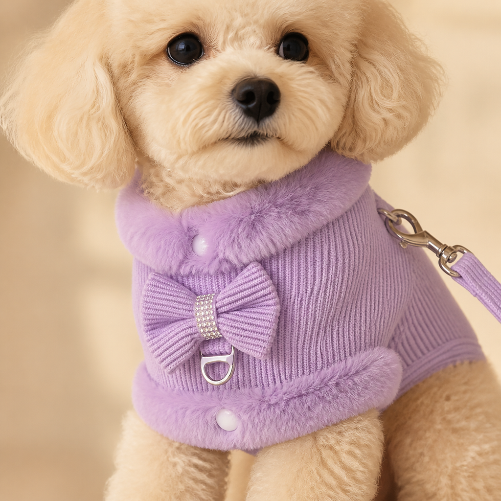 The Lavande Faux-Fur Bow Harness Set