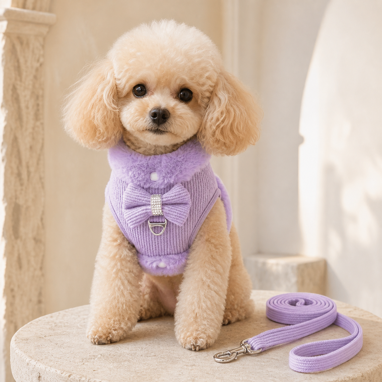 The Lavande Faux-Fur Bow Harness Set