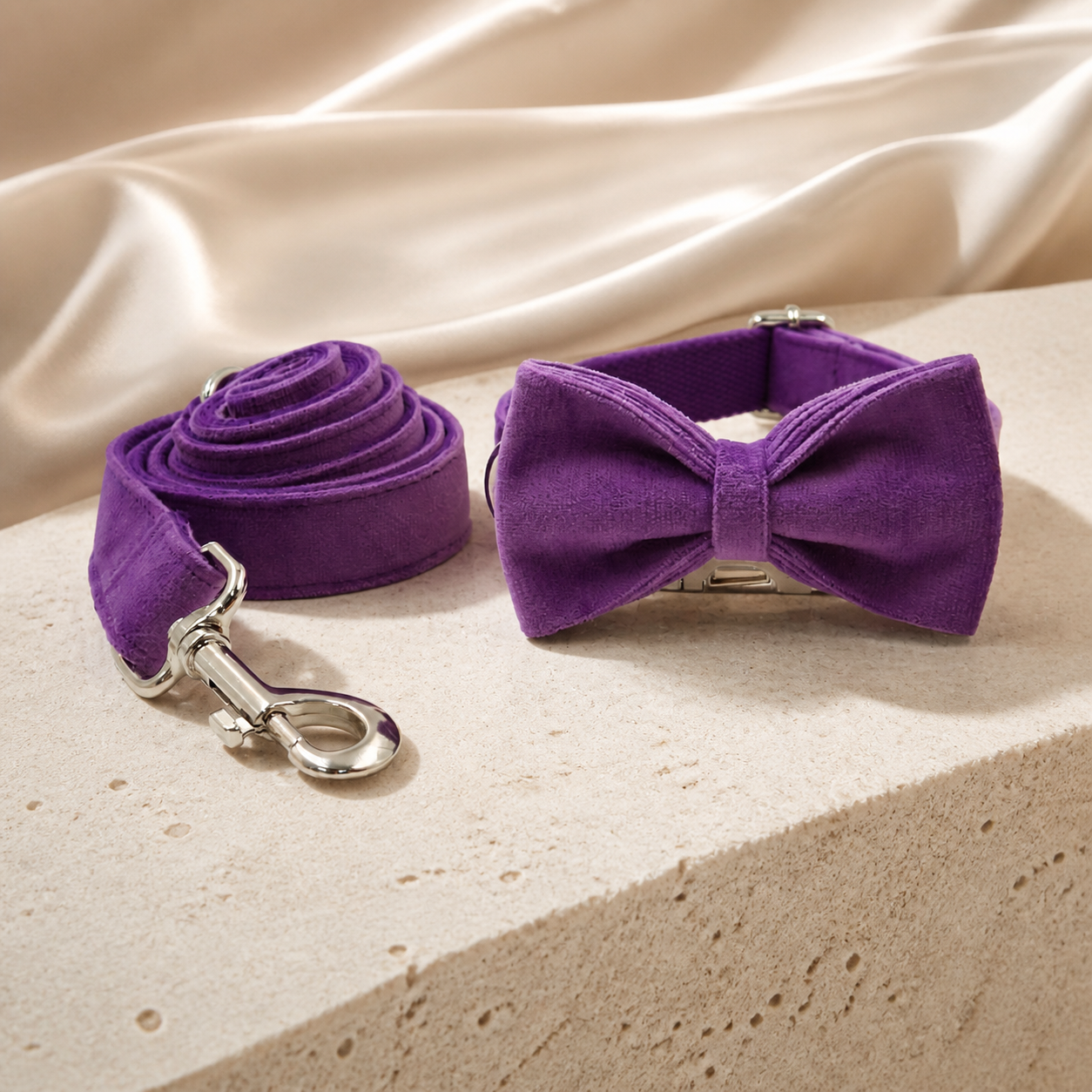 The Violette Velvet Bow Collar & Leash Set